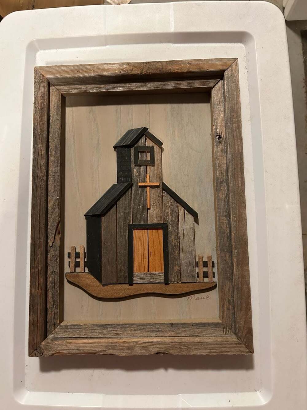 Handmade Vintage Folk Art Wood Church Wall Decor Signed Mass